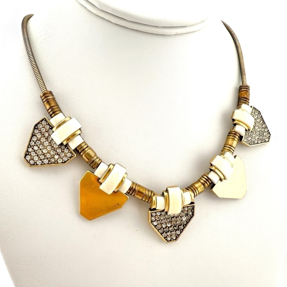 J. Crew Necklace, Slide GoldTone Arrow White Enamel and Rhinestone - Statement - Picture 2 of 11